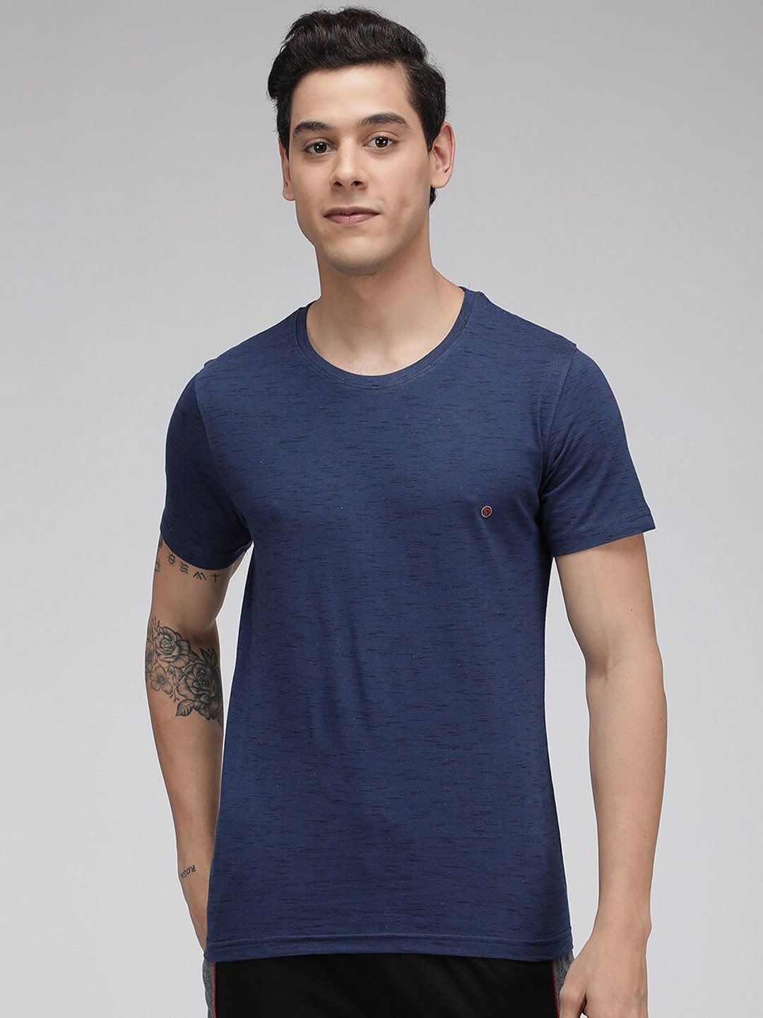 

SPORTO Self Deisgn Round Neck Casual T-Shirt, Navy blue