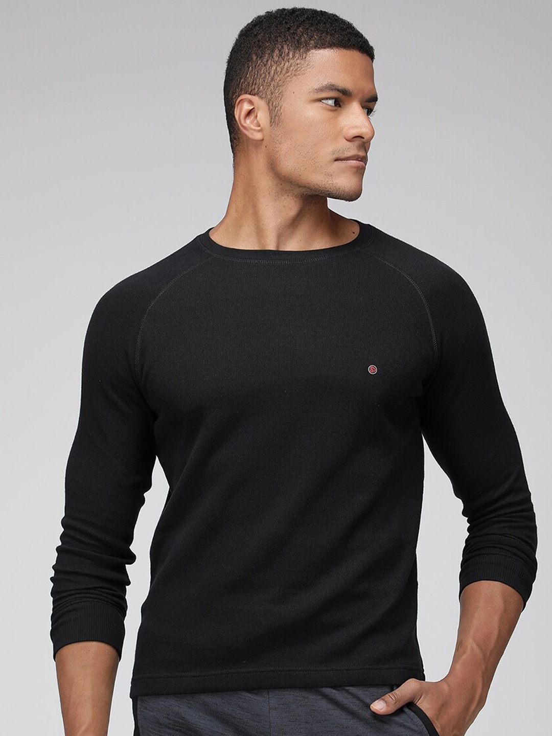 

SPORTO Round Neck Long Sleeves Casual T-Shirt, Black