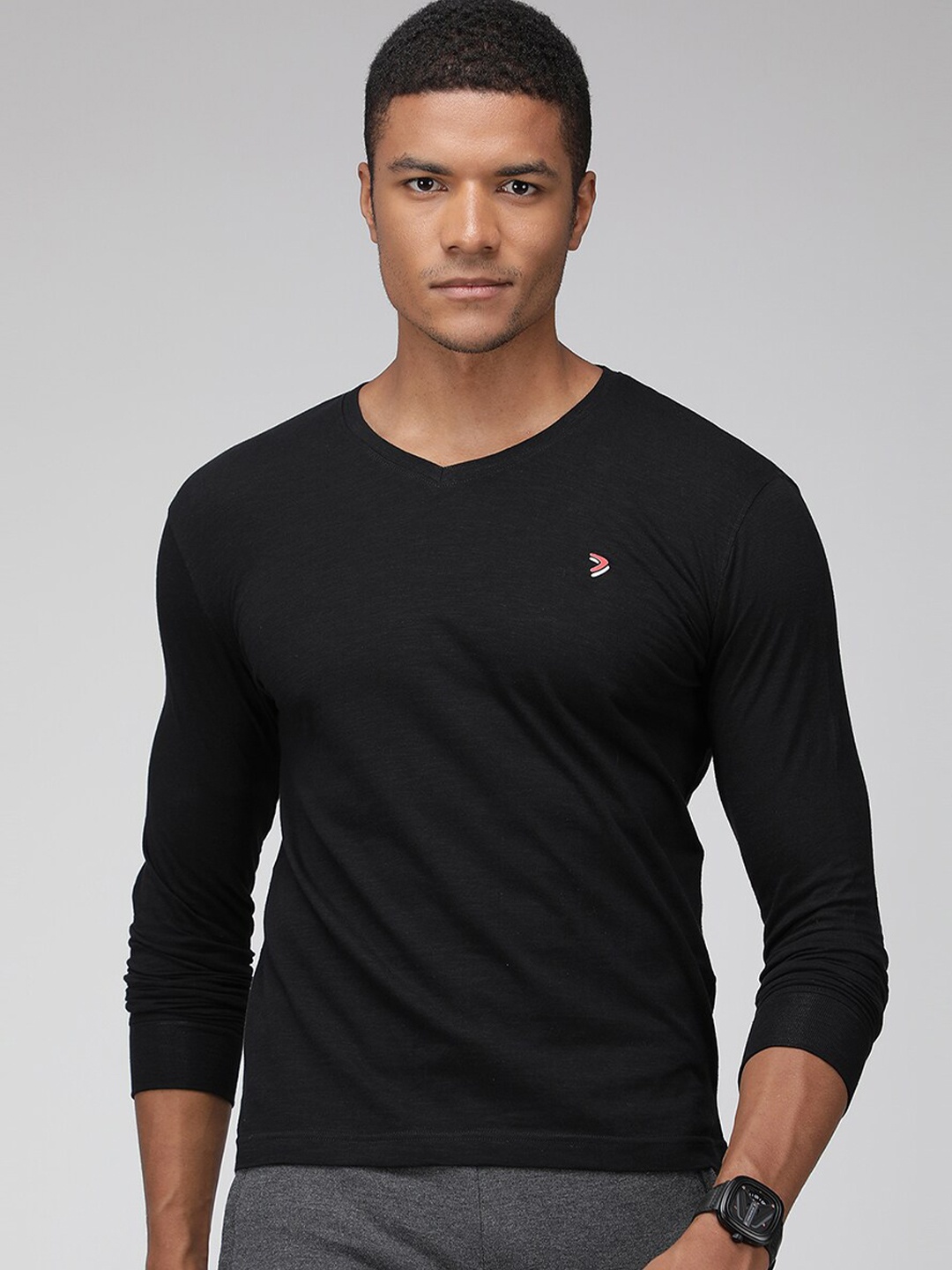 

SPORTO V-Neck Long Sleeves Casual T-Shirt, Black