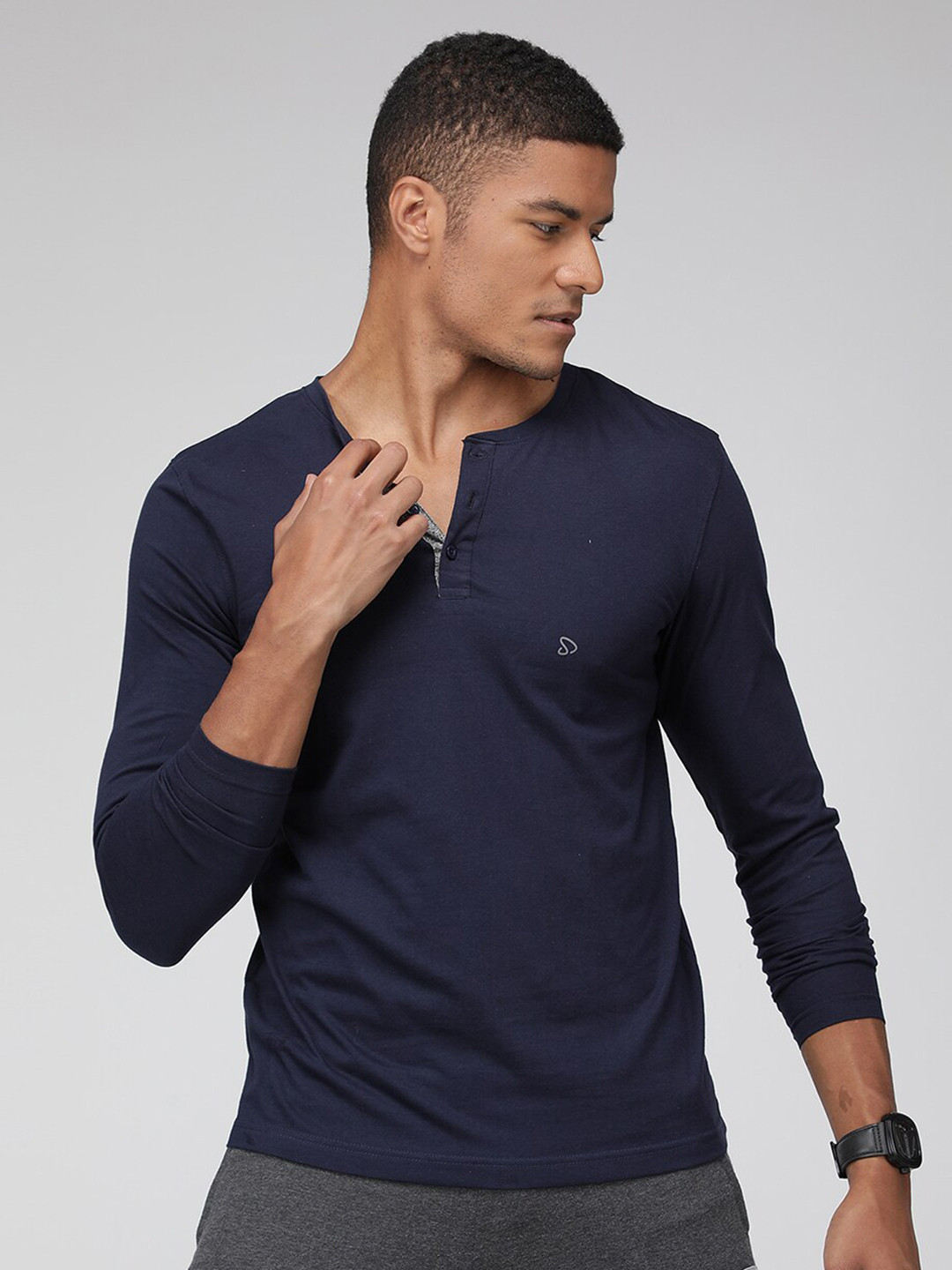 

SPORTO Henley Neck Long Sleeves T-shirt, Navy blue