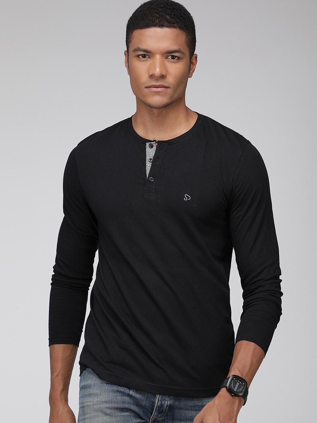 

SPORTO Henley Neck Long Sleeves T-shirt, Black