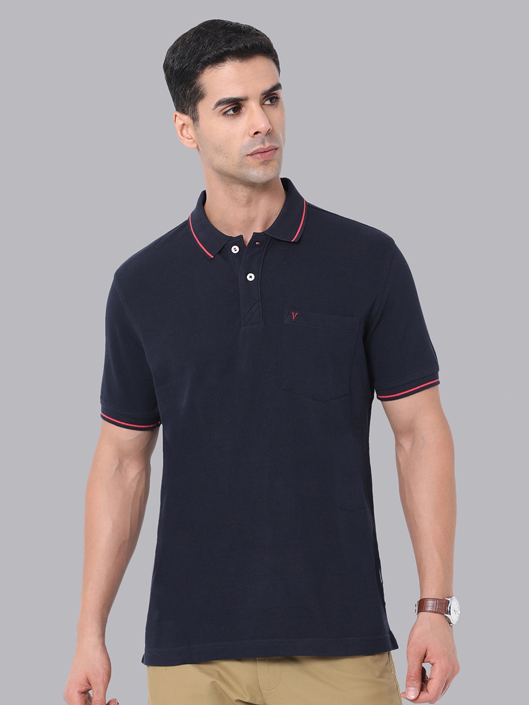 

Van Heusen Sport Polo Collar Regular Fit Pure Cotton T-shirt, Navy blue