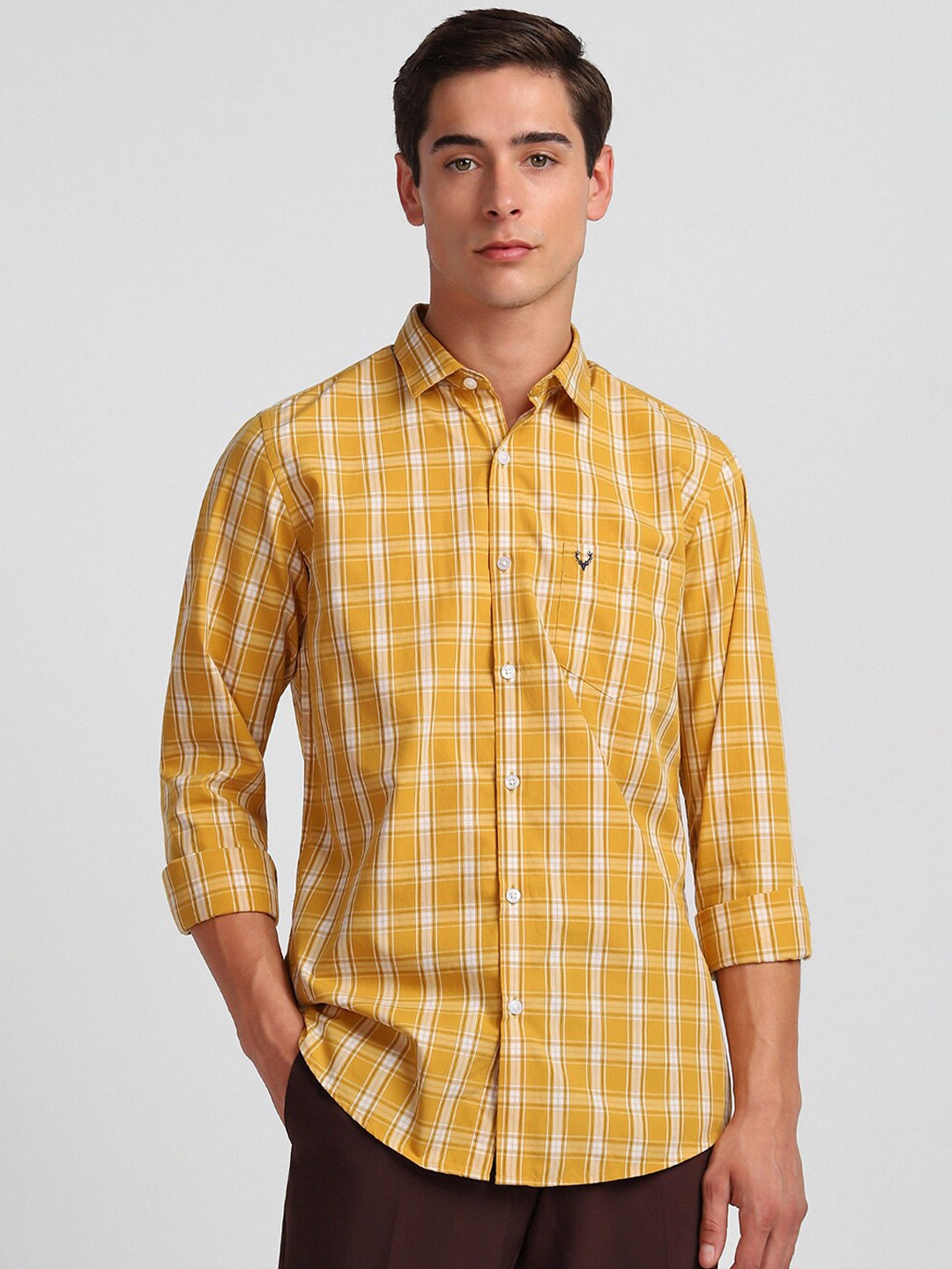 

Allen Solly Slim Fit Buffalo Checked Pure Cotton Casual Shirt, Yellow