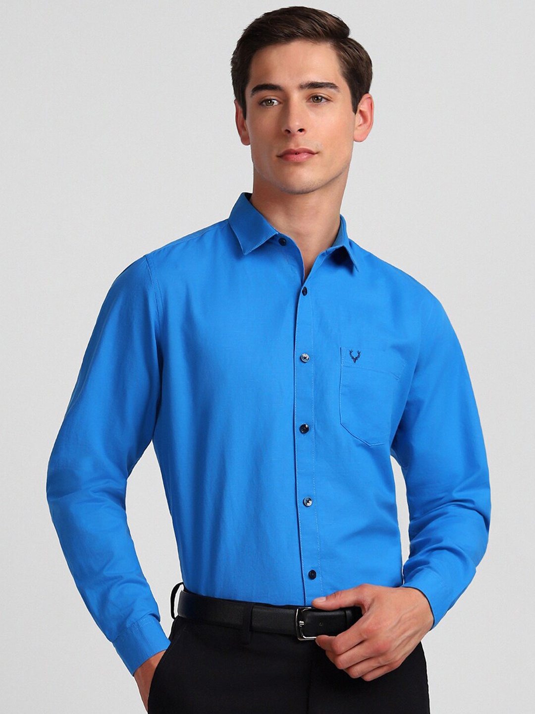 

Allen Solly Slim Fit Opaque Cotton Linen Casual Shirt, Blue