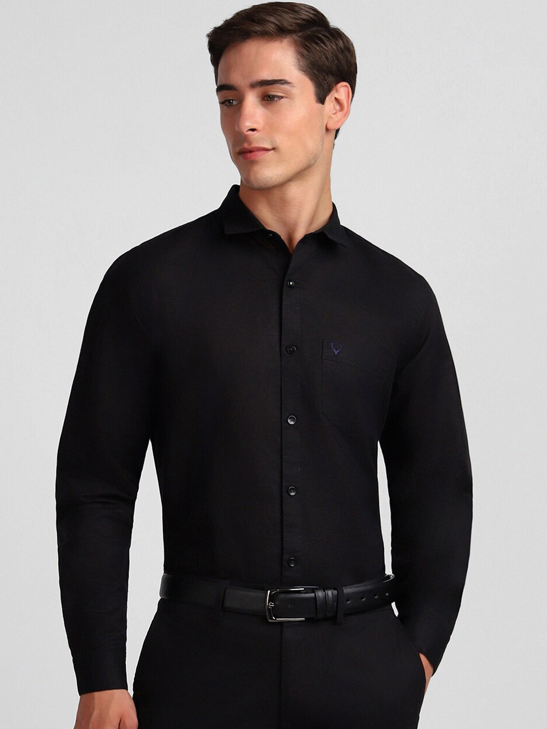 

Allen Solly Slim Fit Opaque Cotton Linen Casual Shirt, Black