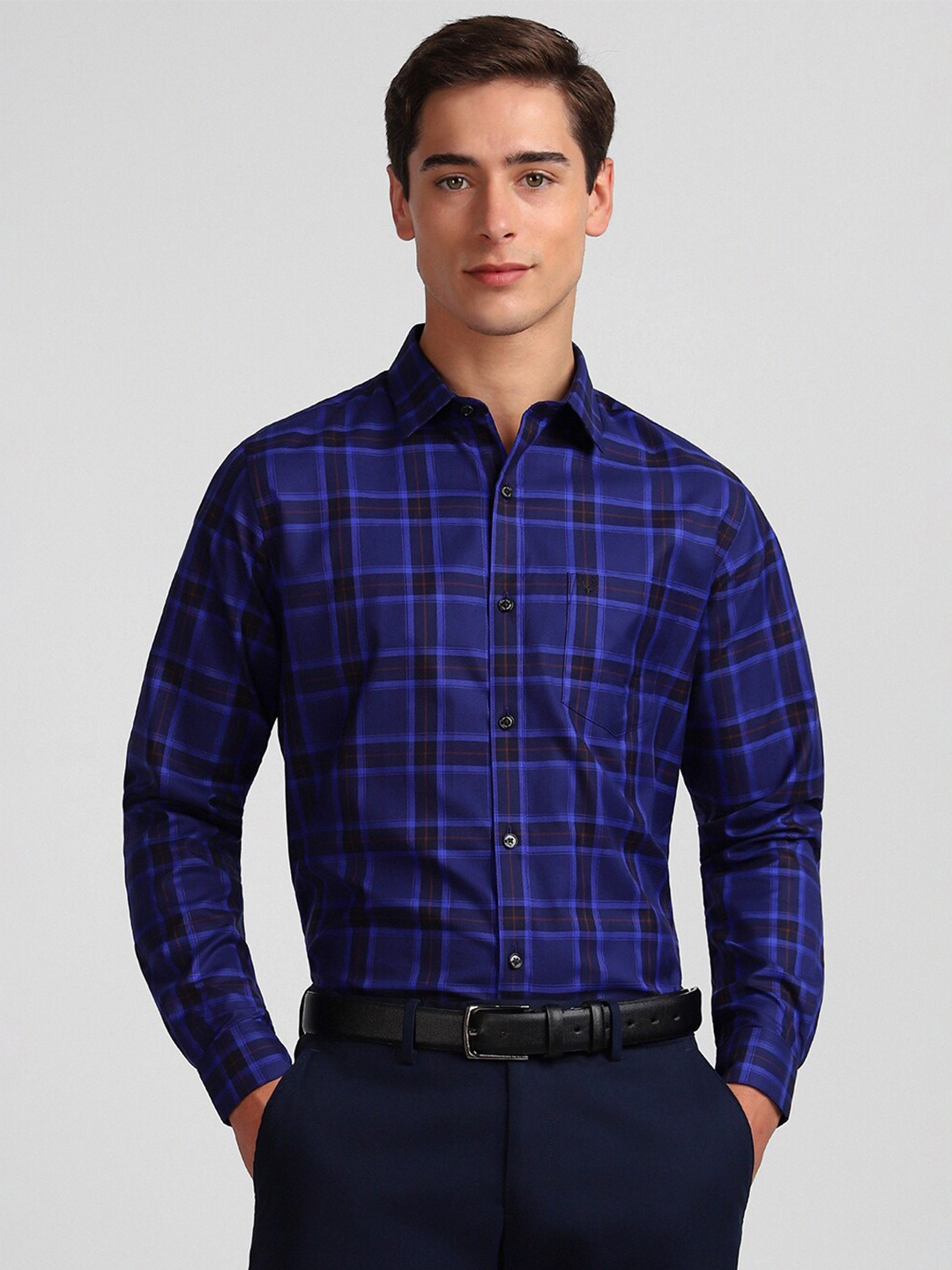 

Allen Solly Slim Fit Grid Tattersall Checked Opaque Pure Cotton Casual Shirt, Blue