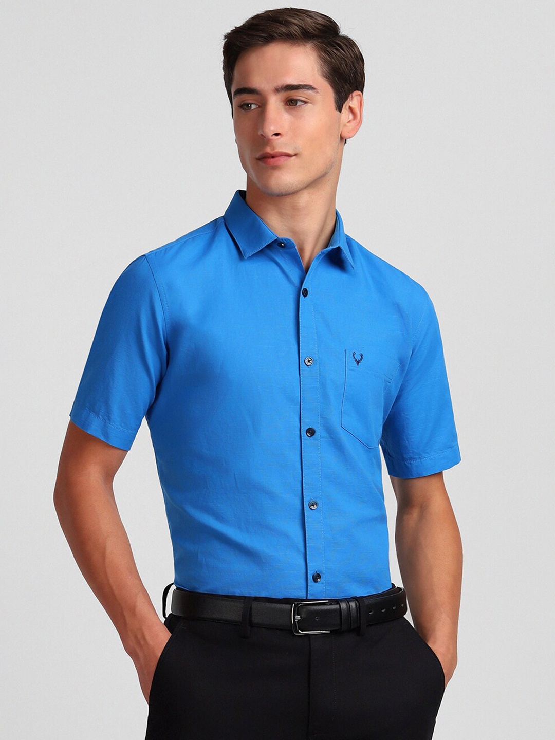 

Allen Solly Slim Fit Opaque Cotton Linen Casual Shirt, Blue