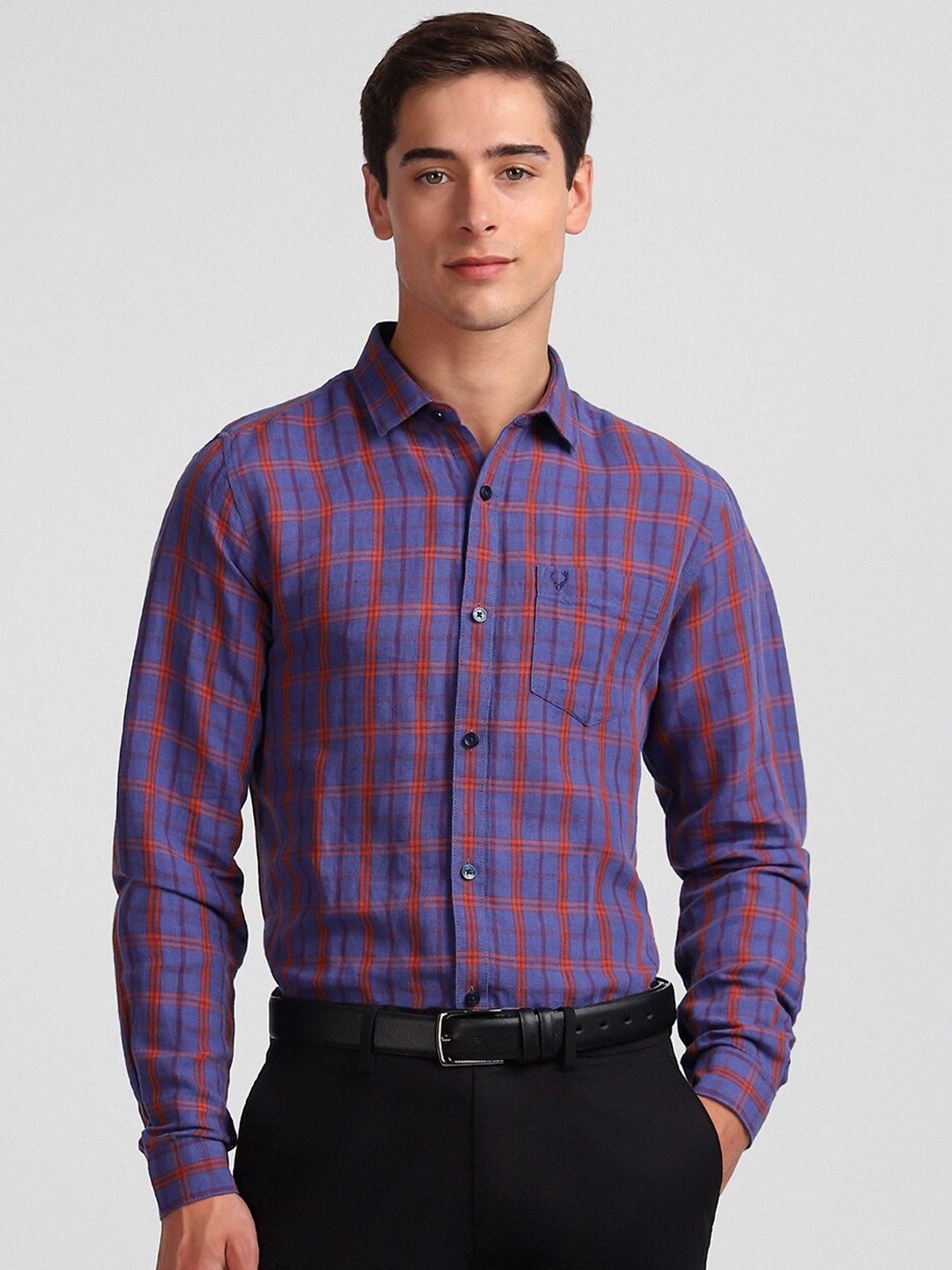 

Allen Solly Slim Fit Tartan Checked Cotton Linen Casual Shirt, Purple