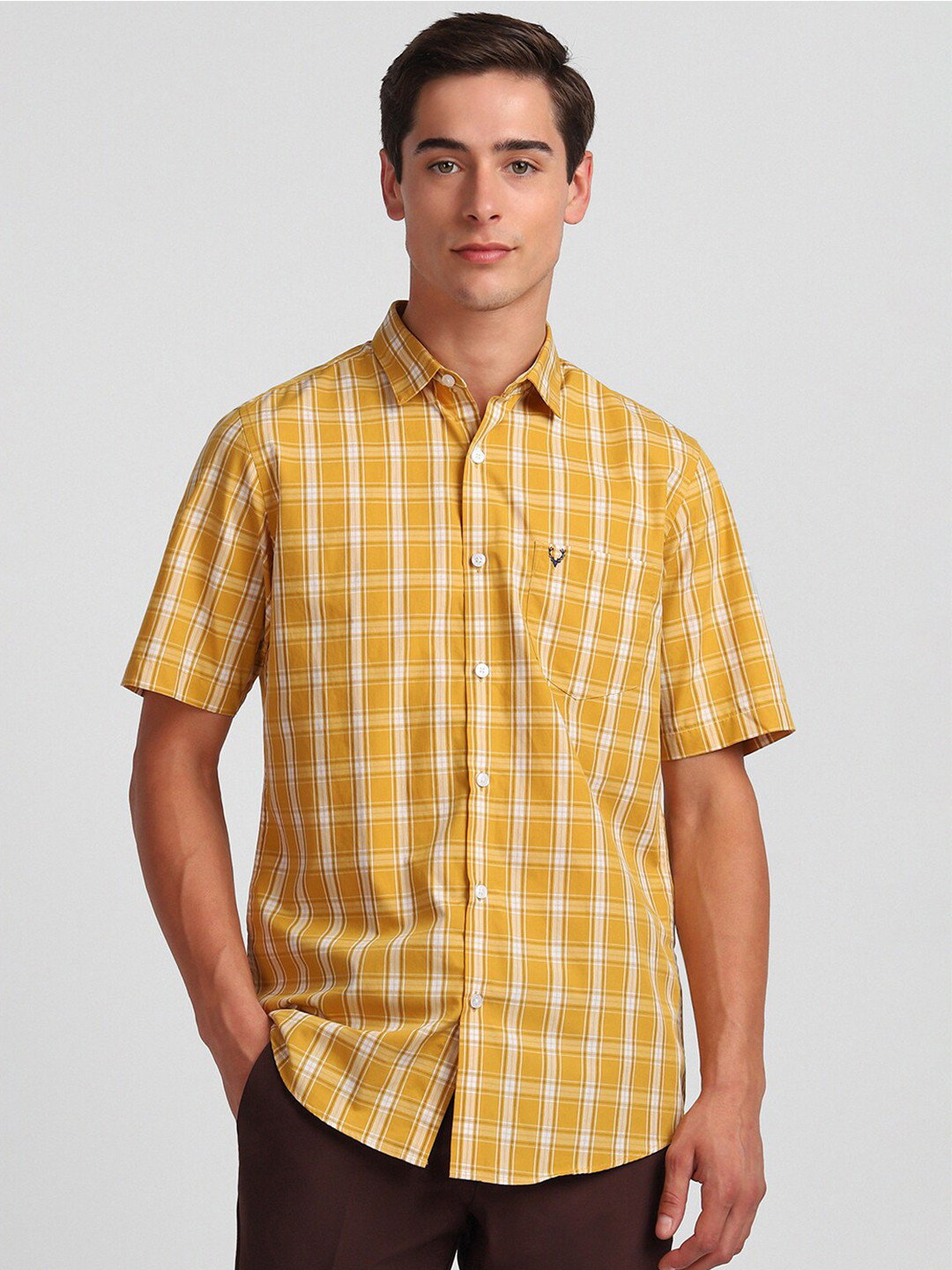 

Allen Solly Slim Fit Tartan Checked Pure Cotton Casual Shirt, Yellow