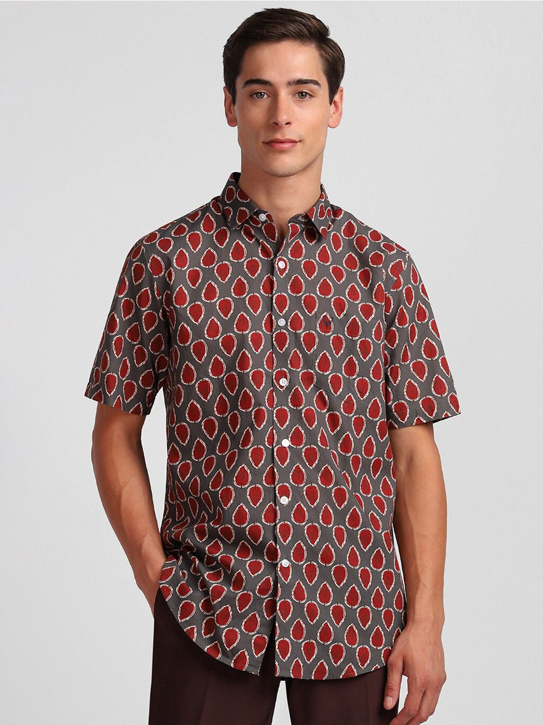 

Allen Solly Slim Fit Abstract Printed Pure Cotton Casual Shirt, Grey