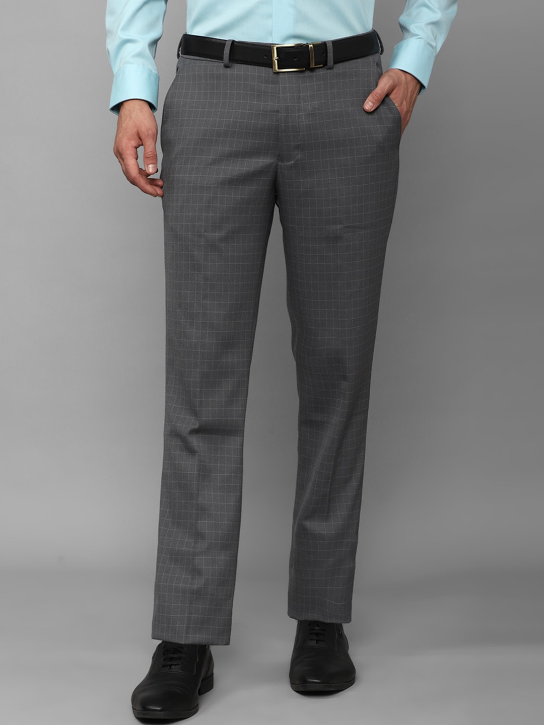 

Louis Philippe Men Checked Mid Rise Formal Trousers, Grey