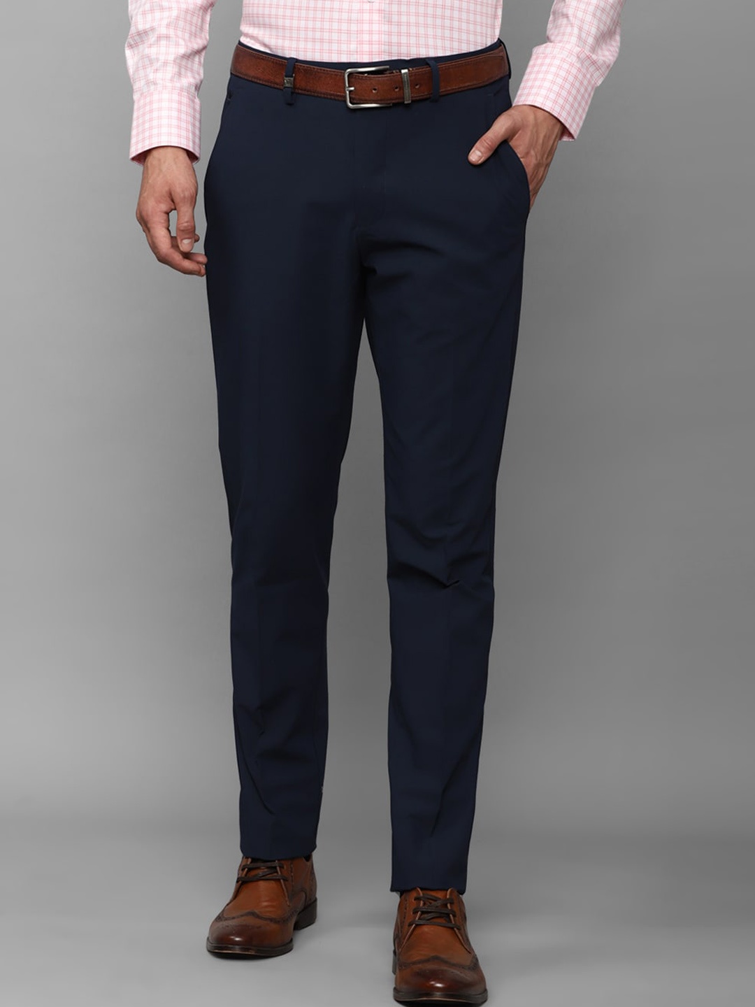 

Louis Philippe Men Mid Rise Slim Fit Formal Trousers, Navy blue