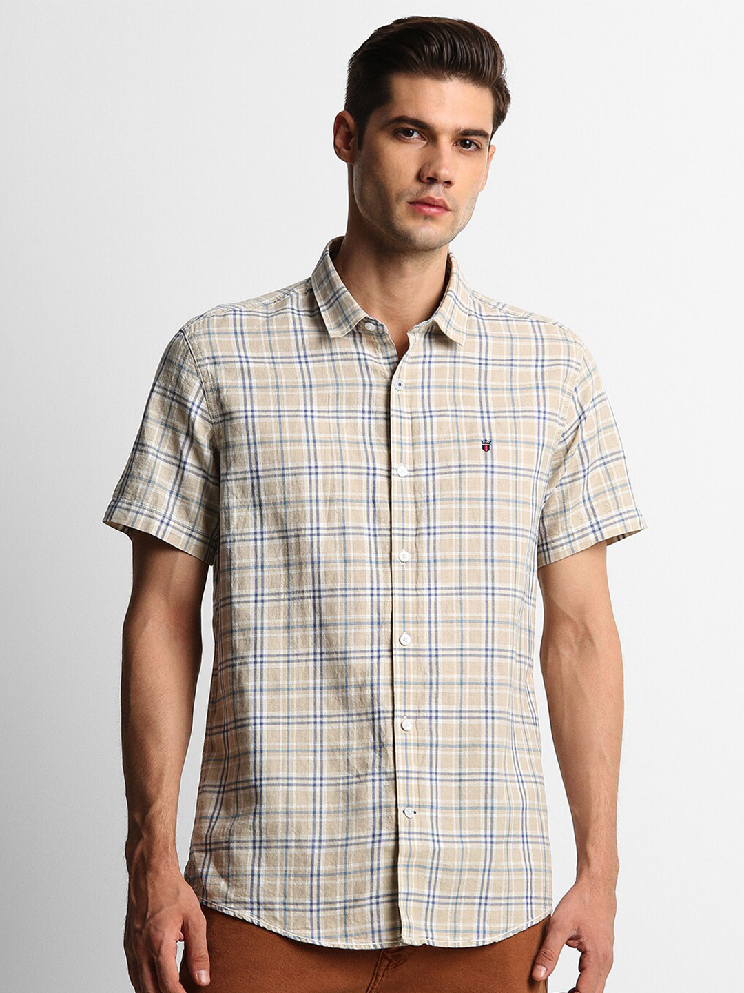 

Louis Philippe Sport Slim Fit Checked Casual Shirt, Beige