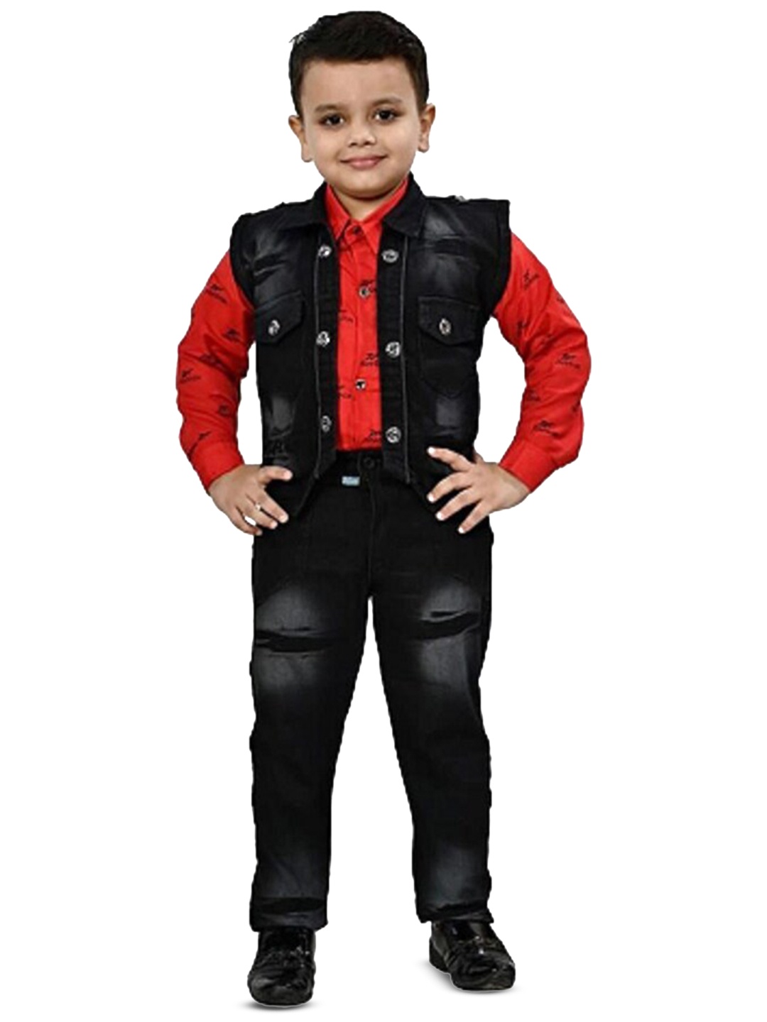 

BAESD Boys Printed Shirt With Trousers & Waistcoat, Red