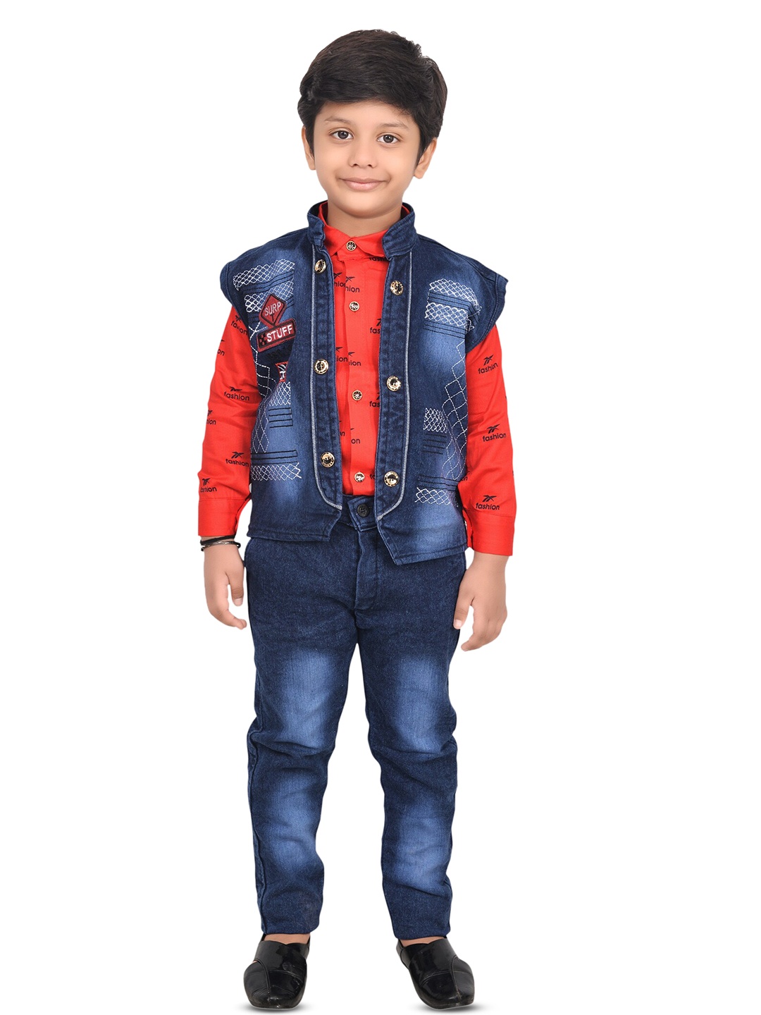 

BAESD Boys Printed Shirt With Trousers & Waistcoat, Red