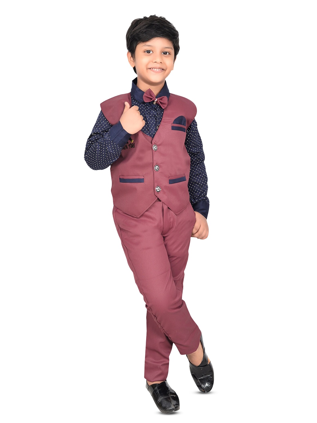 

BAESD Boys Cotton Silk Shirt & Trousers with Waistcoat, Purple