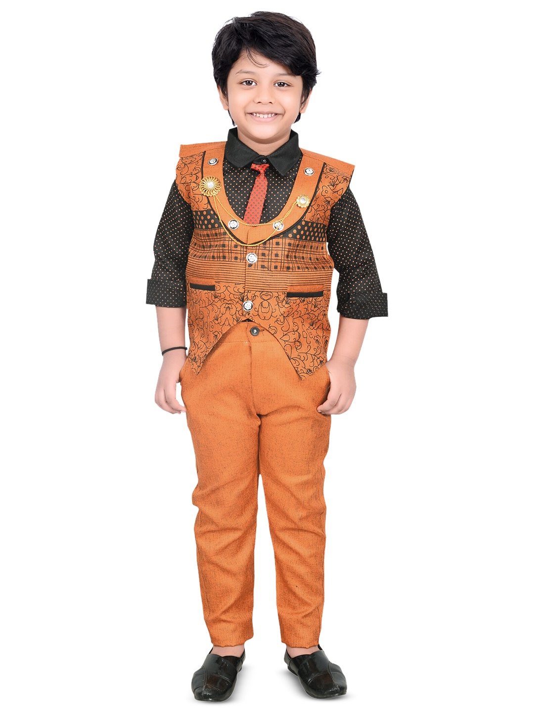 

BAESD Boys Cotton Silk Shirt, Waistcoat and Pant, Orange