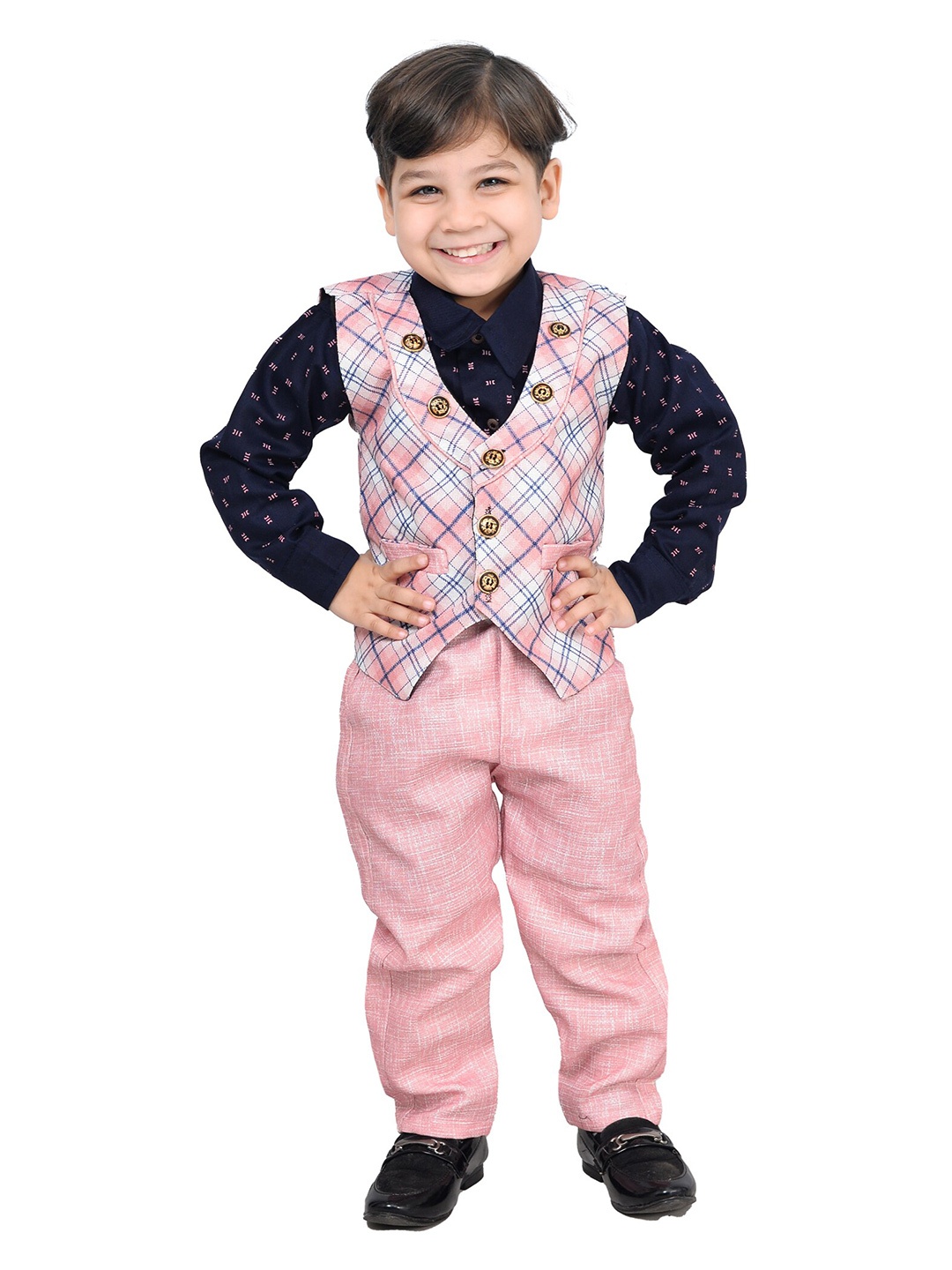 

BAESD Boys Printed Shirt With Trousers & Waistcoat, Pink