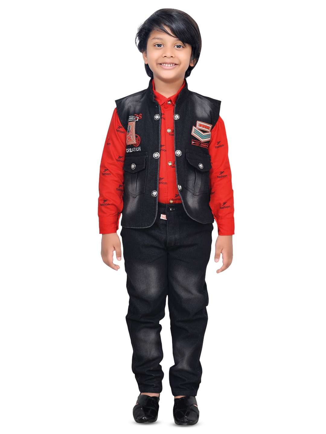 

BAESD Boys Printed Shirt with Trousers & Waistcoat, Red