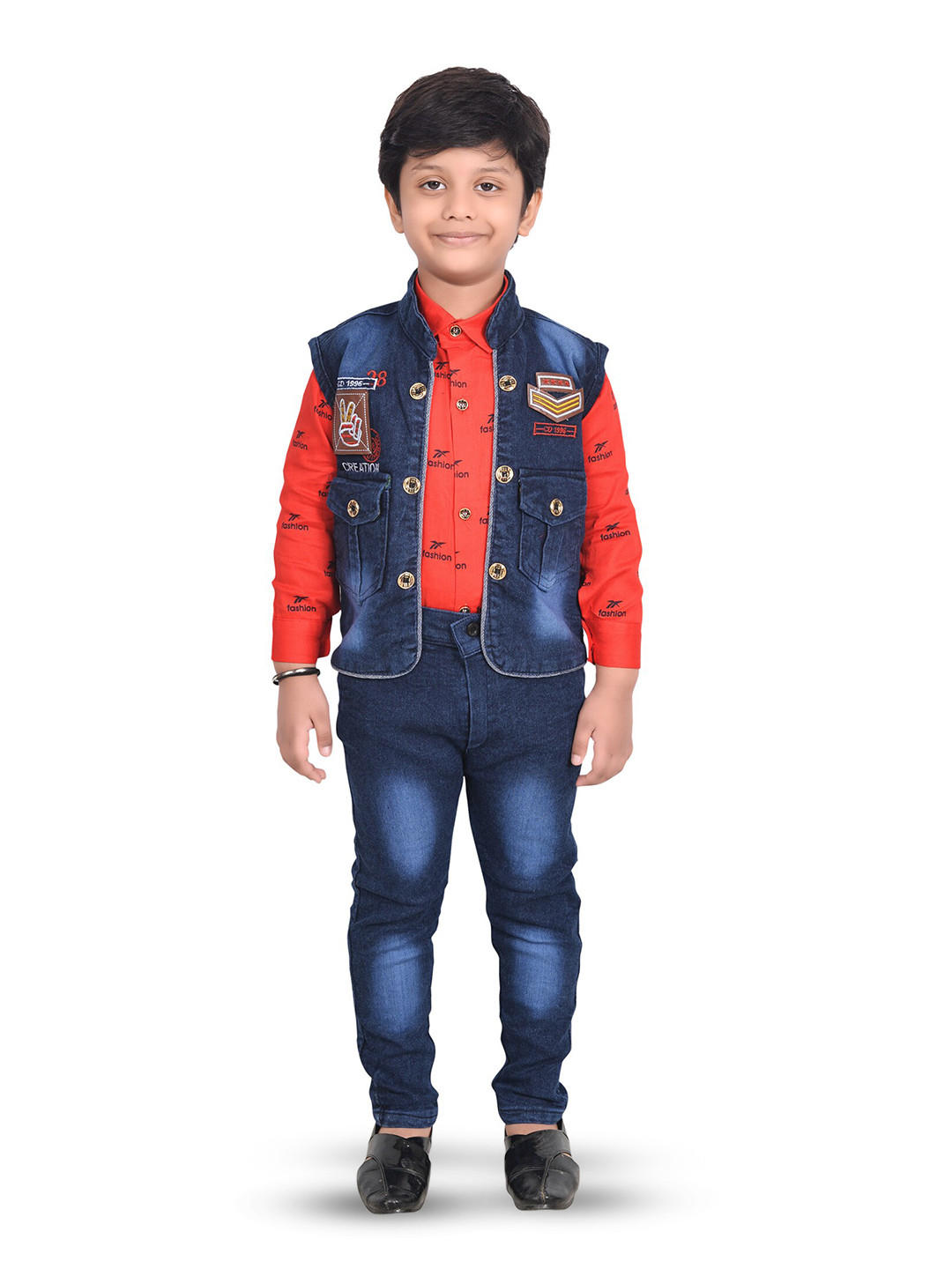 

BAESD Boys Printed Shirt With Trousers & Waistcoat, Red