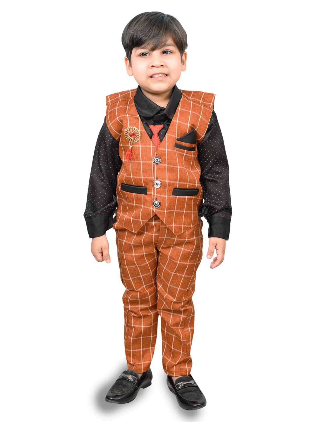 

BAESD Boys Printed Shirt with Trousers & Waistcoat, Orange