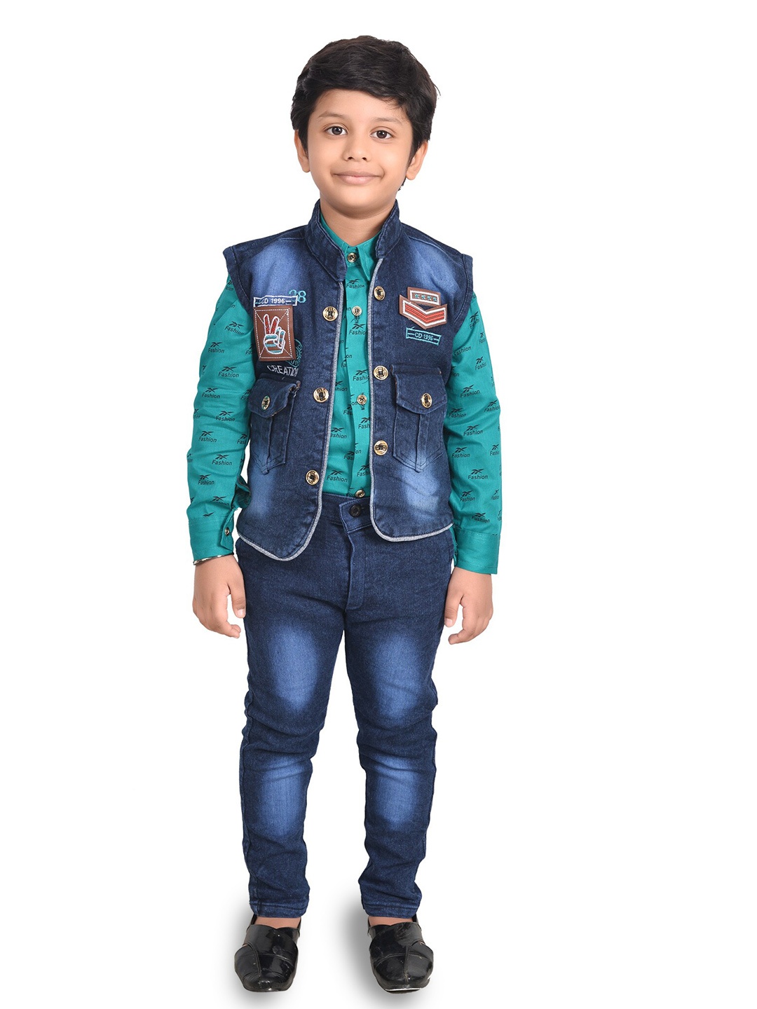 

BAESD Boys Printed Shirt with Trousers & Waistcoat, Blue