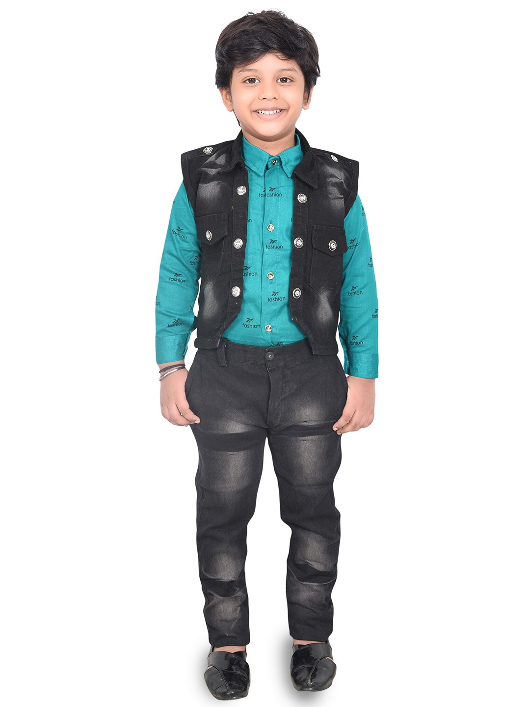 

BAESD Boys Printed Shirt with Trousers & Waistcoat, Sea green