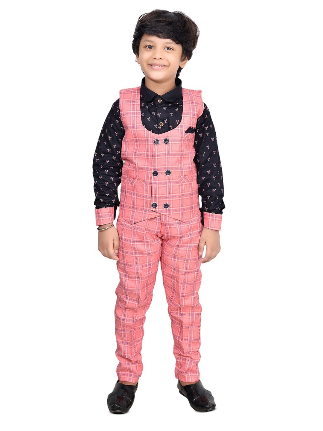 

BAESD Boys Printed Shirt With Trousers & With Waistcoat, Pink