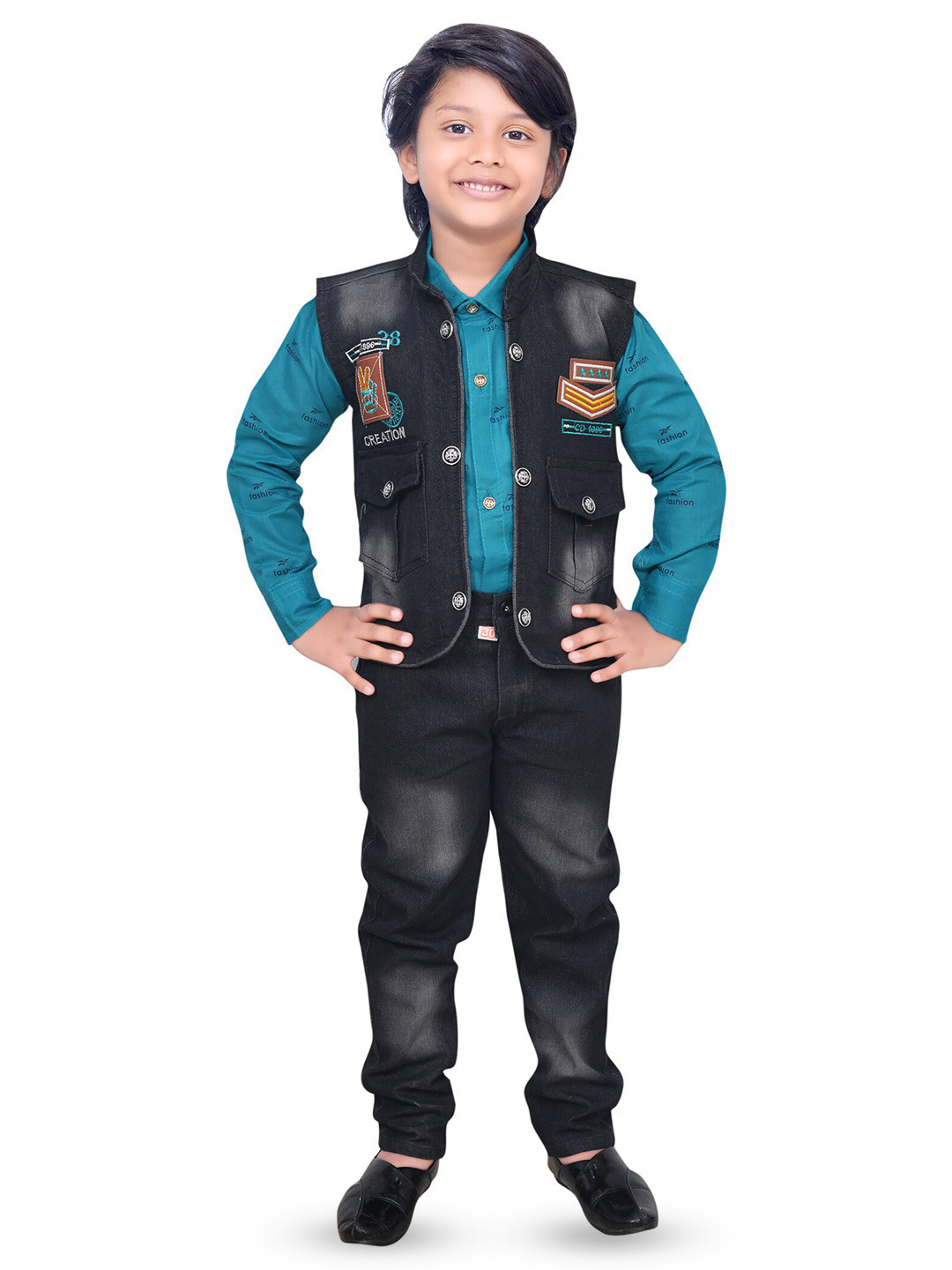 

BAESD Printed Shirt with Trousers & Jacket, Turquoise blue