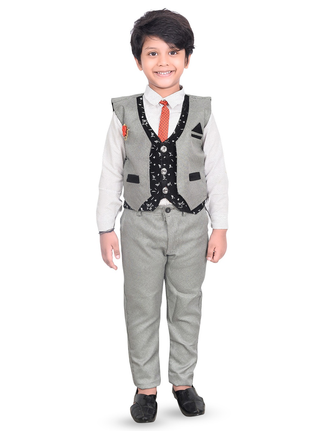 

BAESD Boys Printed Shirt with Trousers & Waistcoat, Grey