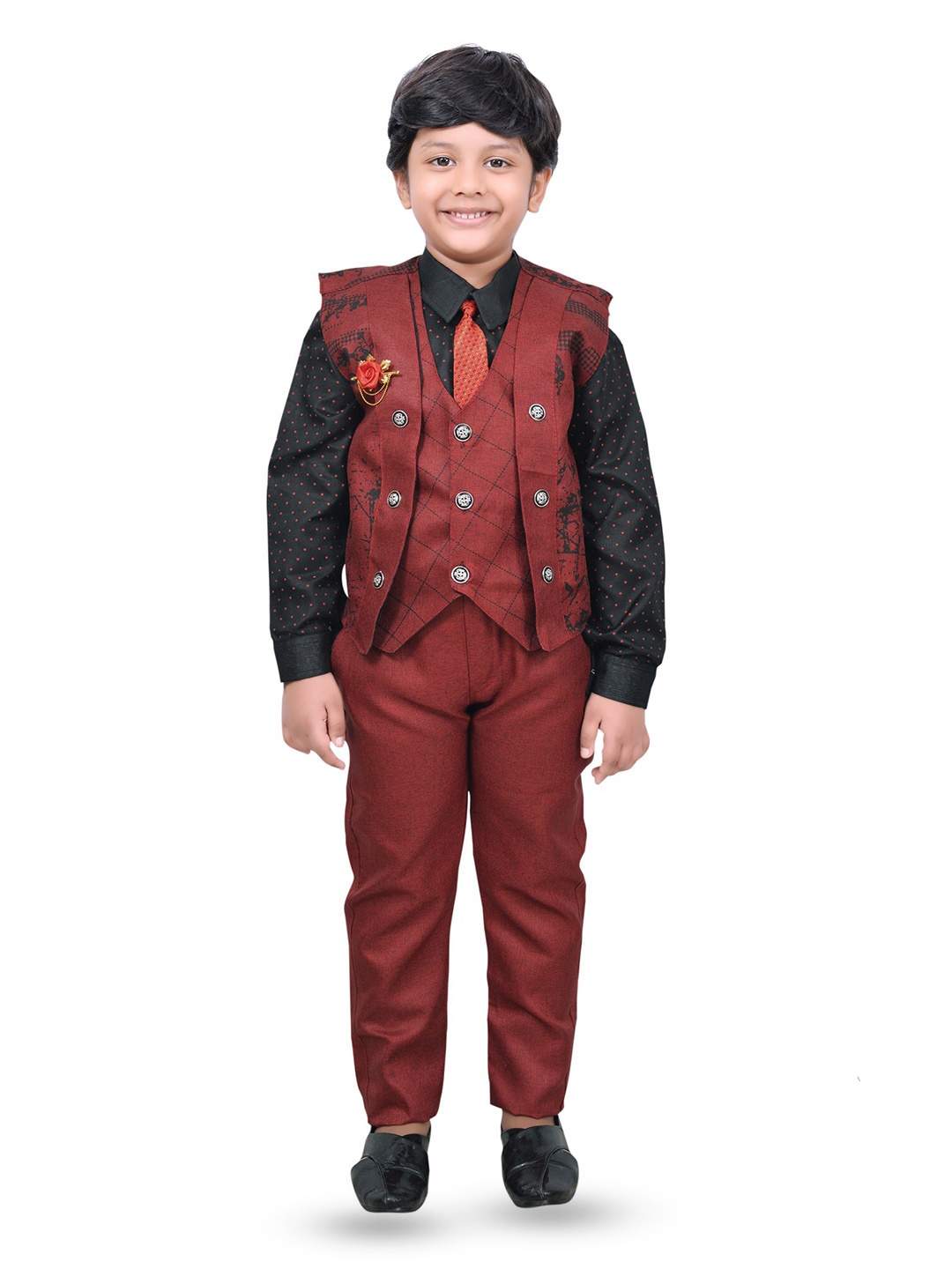 

BAESD Boys Cotton Silk Shirt & Trousers with Waistcoat, Red