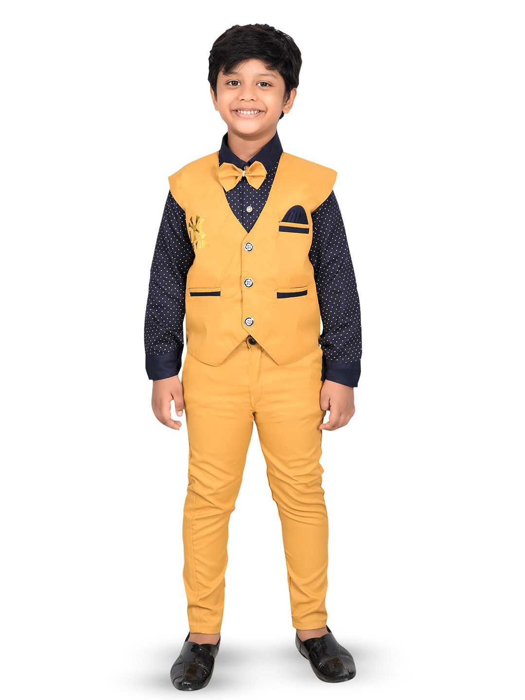 

BAESD Boys Cotton Silk Shirt & Trousers with Waistcoat, Mustard