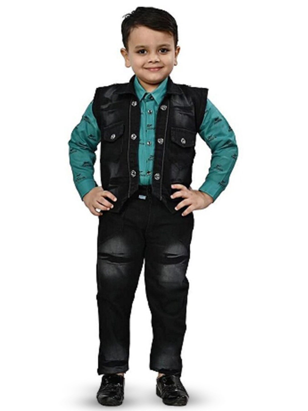 

BAESD Boys Printed Shirt with Trousers & WaistCoat, Green