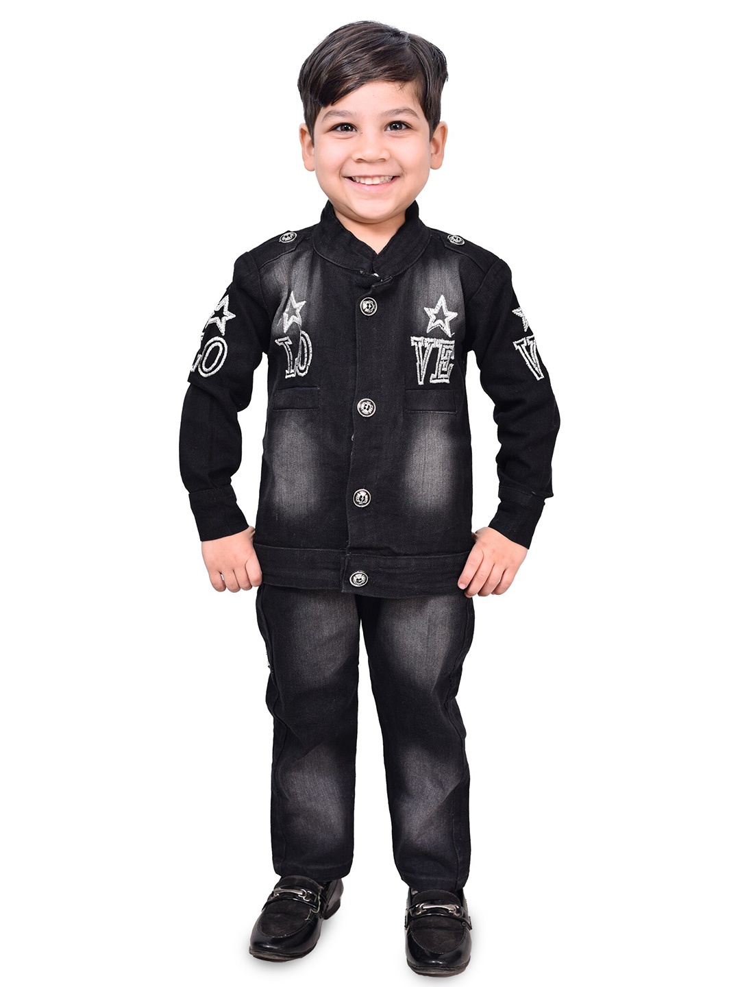 

BAESD Boys Printed Shirt with Trousers, Black