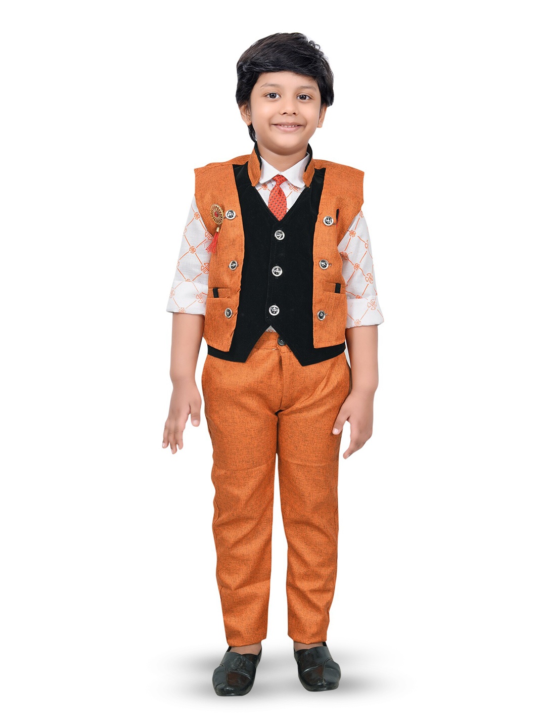 

BAESD Boys Printed Shirt With Trousers & Waistcoat, Orange