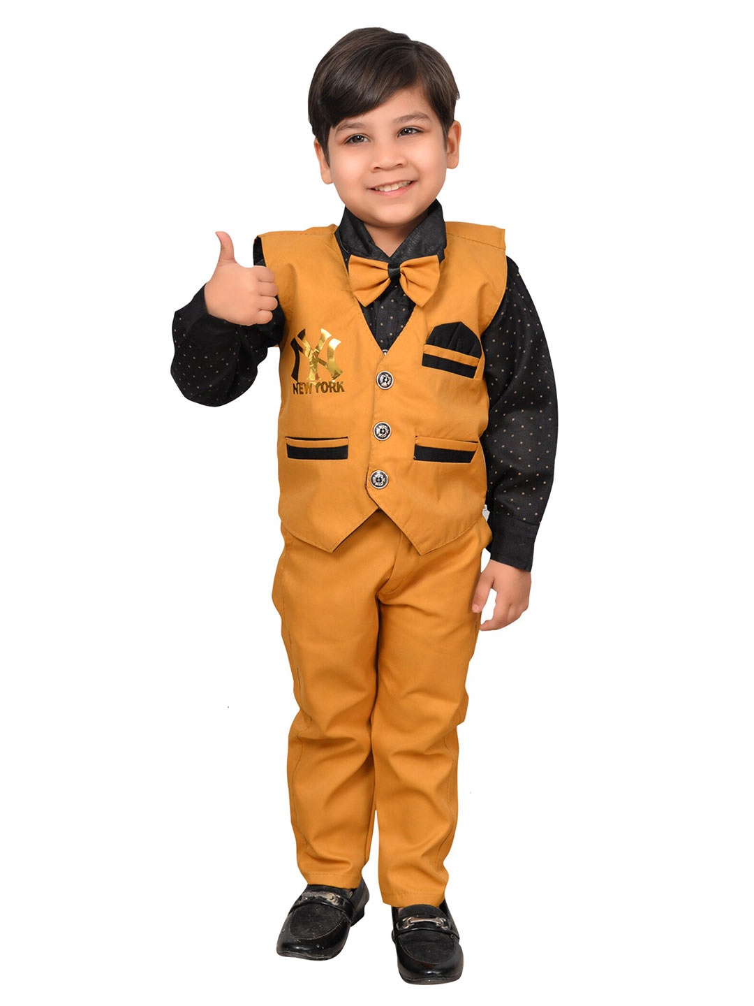 

BAESD Boys Printed Shirt With Trousers & Waistcoat, Yellow