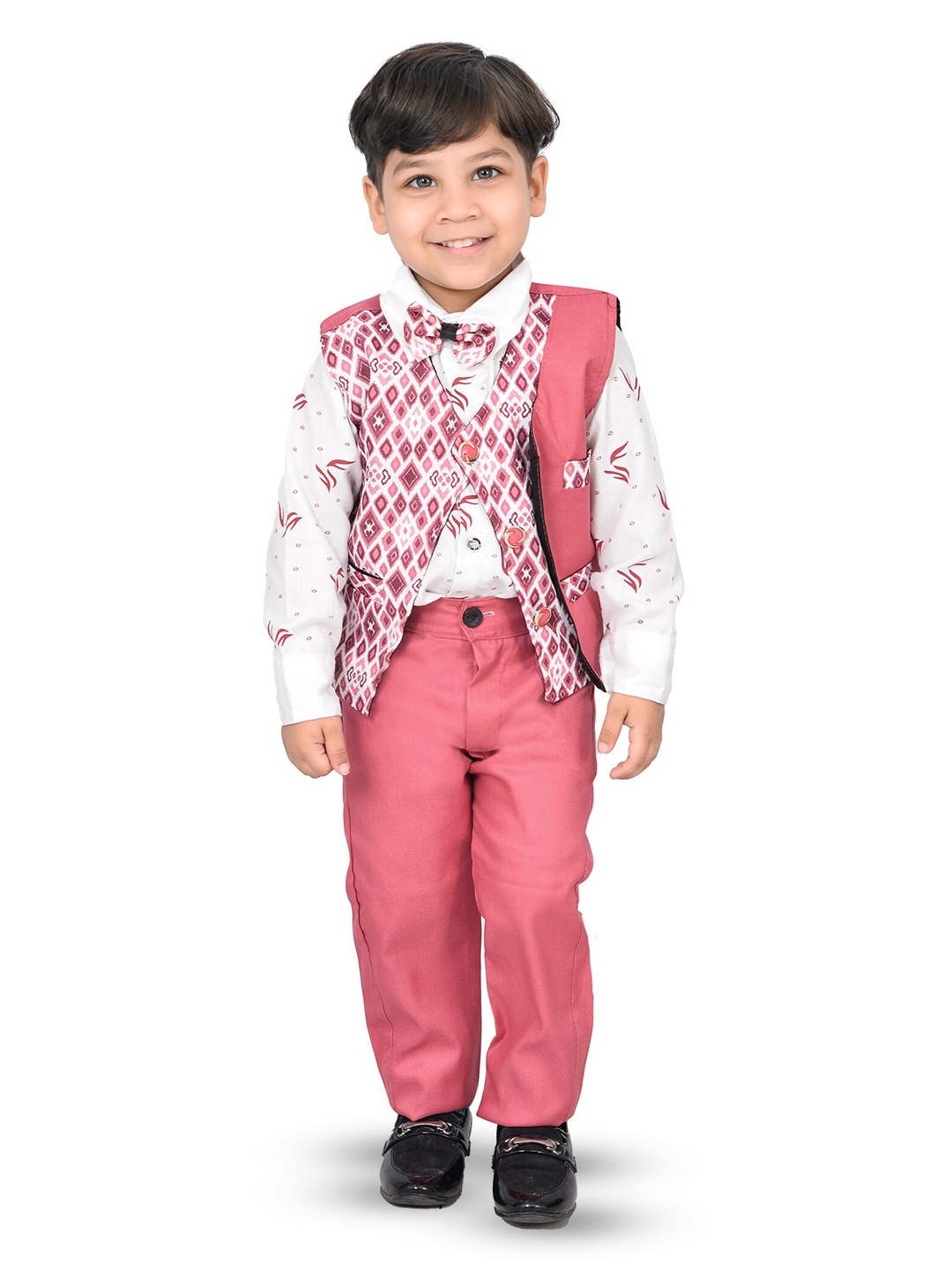 

BAESD Boys Printed Shirt And Waistcoat With Pant, Pink
