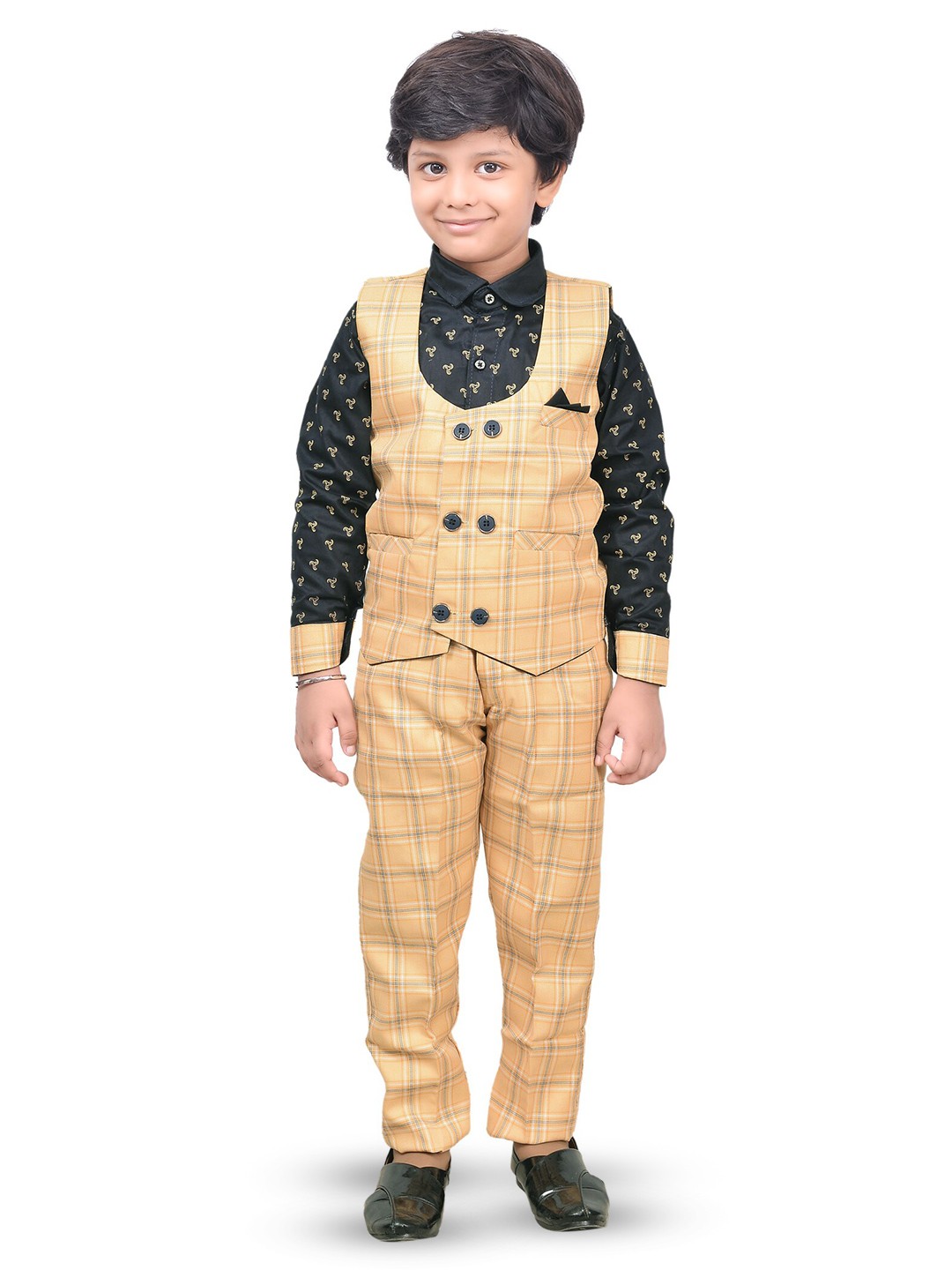 

BAESD Boys Printed Shirt with Trousers & Waistcoat, Yellow