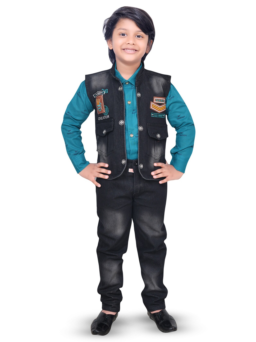 

BAESD Boys Printed Shirt With Trousers, Black