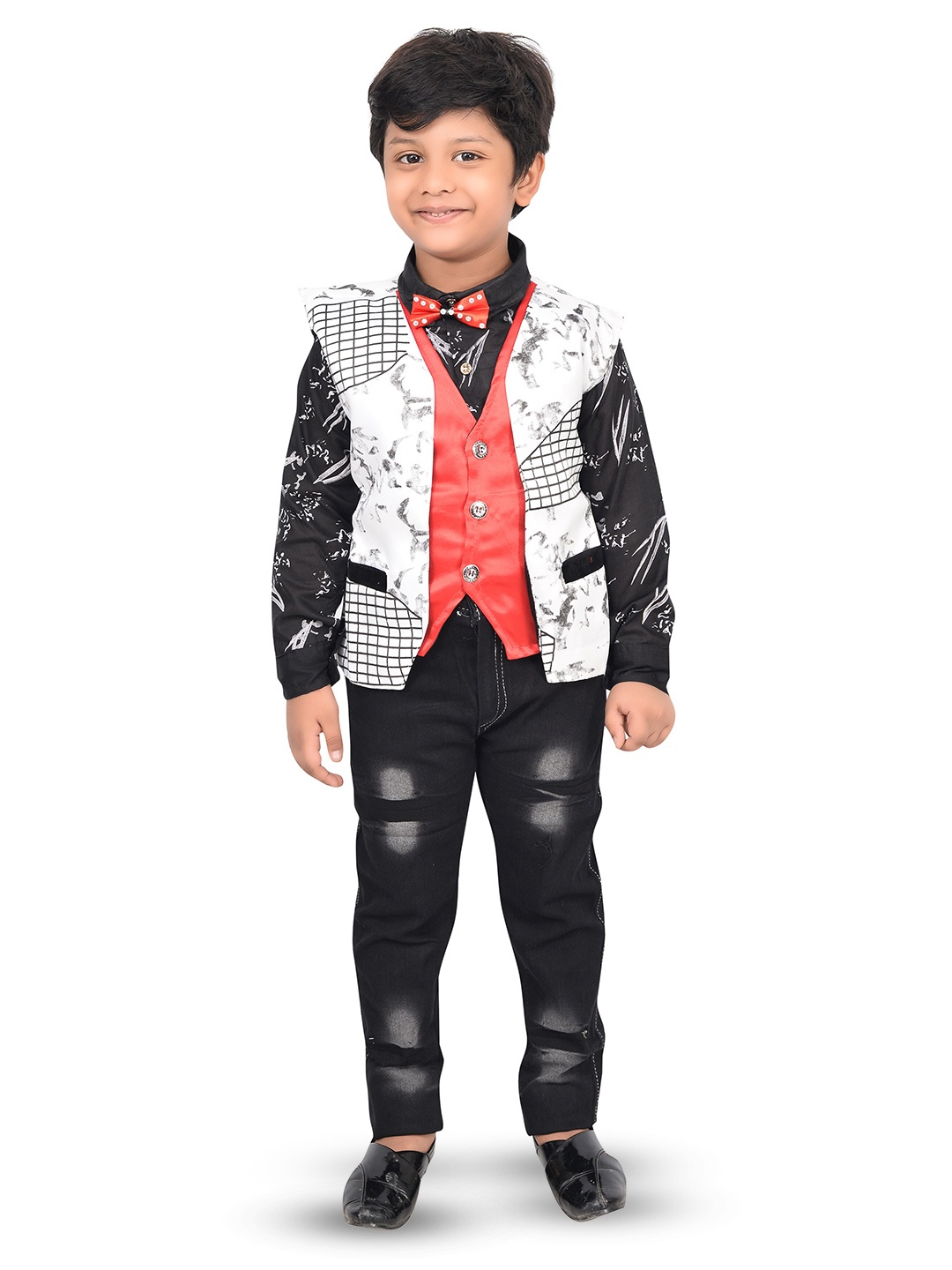 

BAESD Boys Printed Shirt With Trousers & Waistcoat, Black