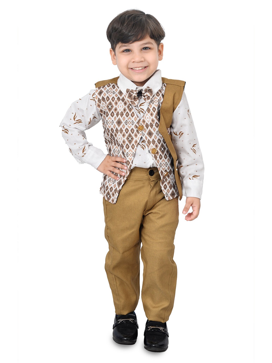 

BAESD Boys Cotton Silk Shirt & Trousers With Waistcoat, Mustard