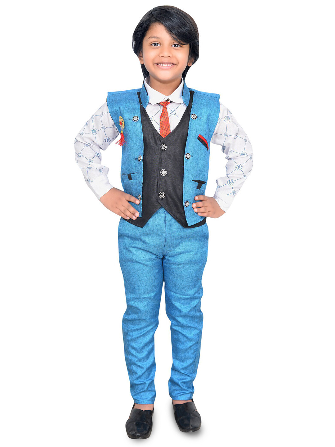 

BAESD Boys Cotton Silk Shirt & Trousers with Waistcoat, Blue
