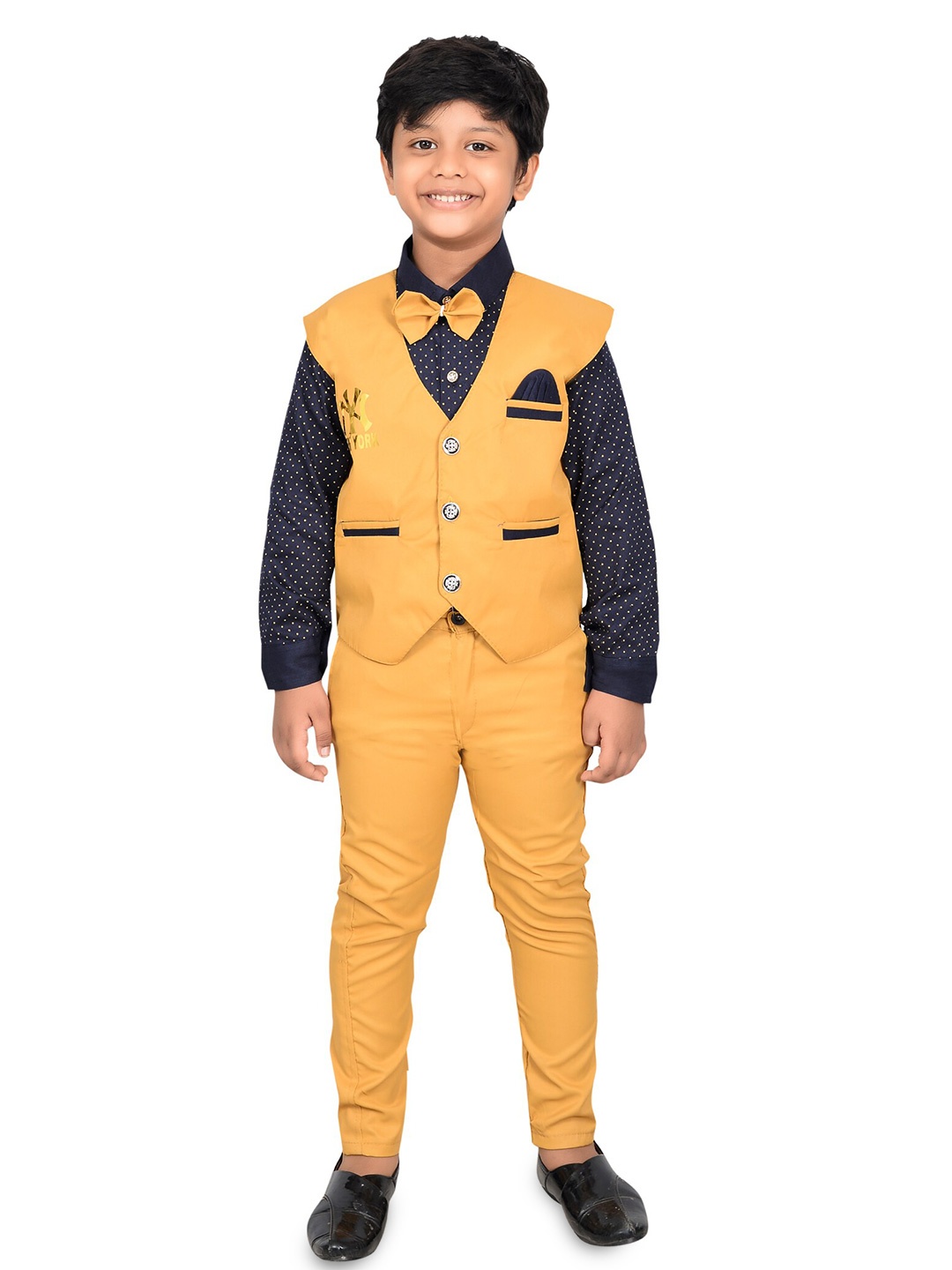

BAESD Boys Printed Shirt With Trousers & Waistcoat, Mustard