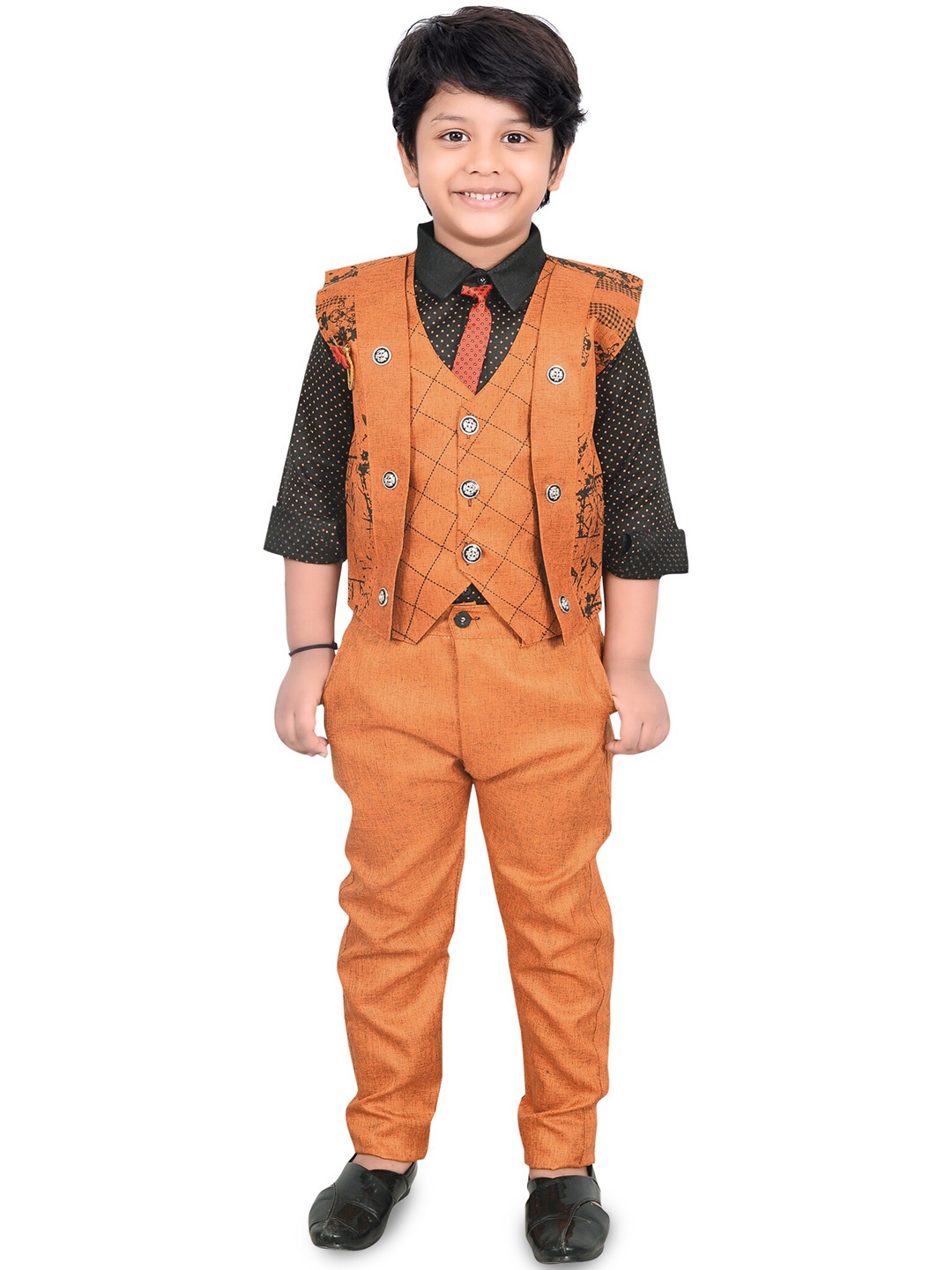 

BAESD Boys Cotton Silk Shirt & Trousers with Waistcoat, Orange