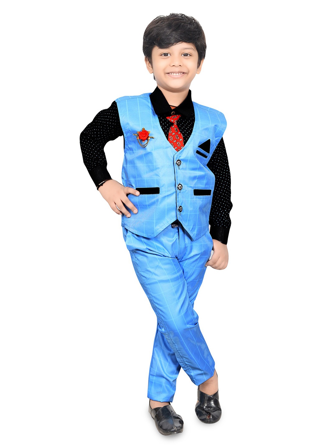 

BAESD Boys Printed Shirt with Trousers & Waistcoat, Blue