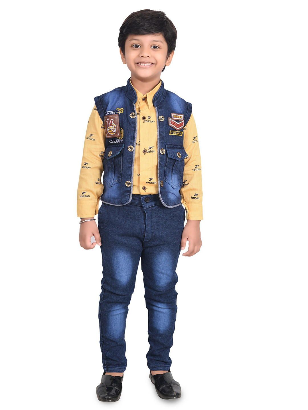 

BAESD Boys Printed Shirt with Trousers & Waistcoat, Navy blue