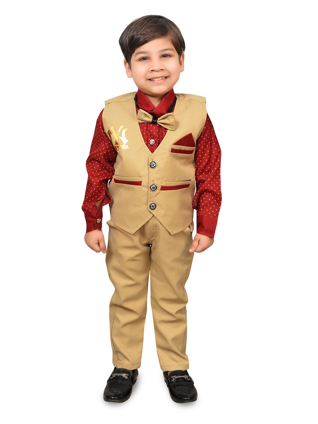 

BAESD Boys Cotton Silk Shirt & Trousers with Waistcoat, Beige