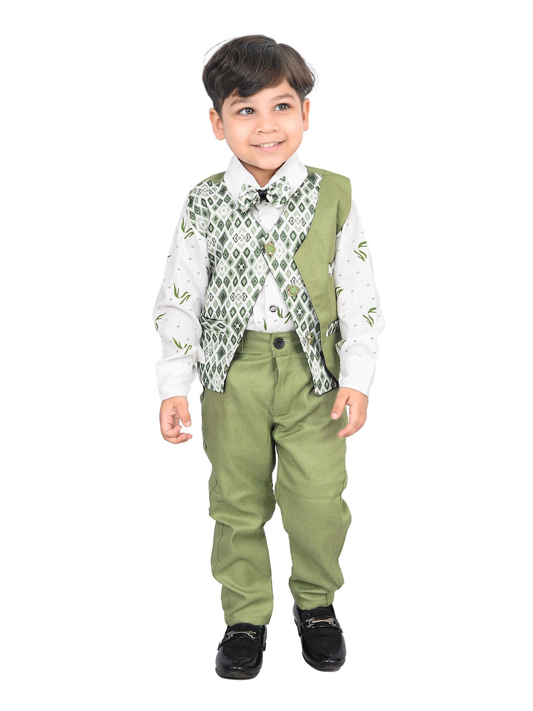 

BAESD Boys Printed Shirt And Waistcoat With Pant, Green