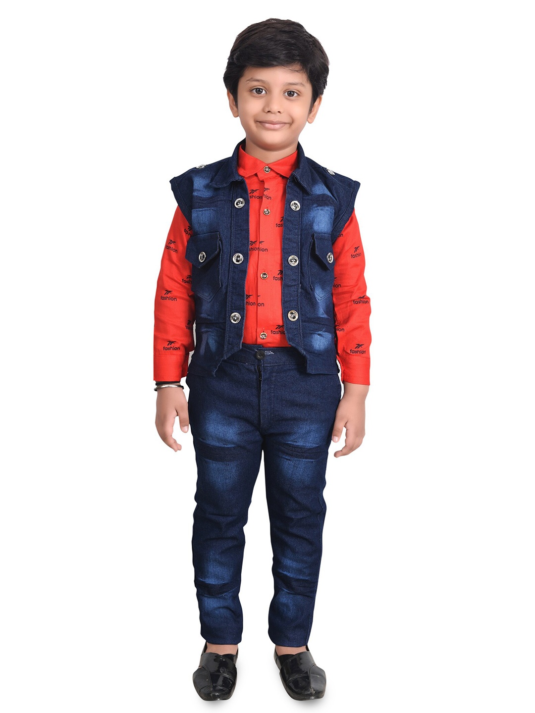 

BAESD Boys Printed Shirt With Trousers & Jacket, Navy blue