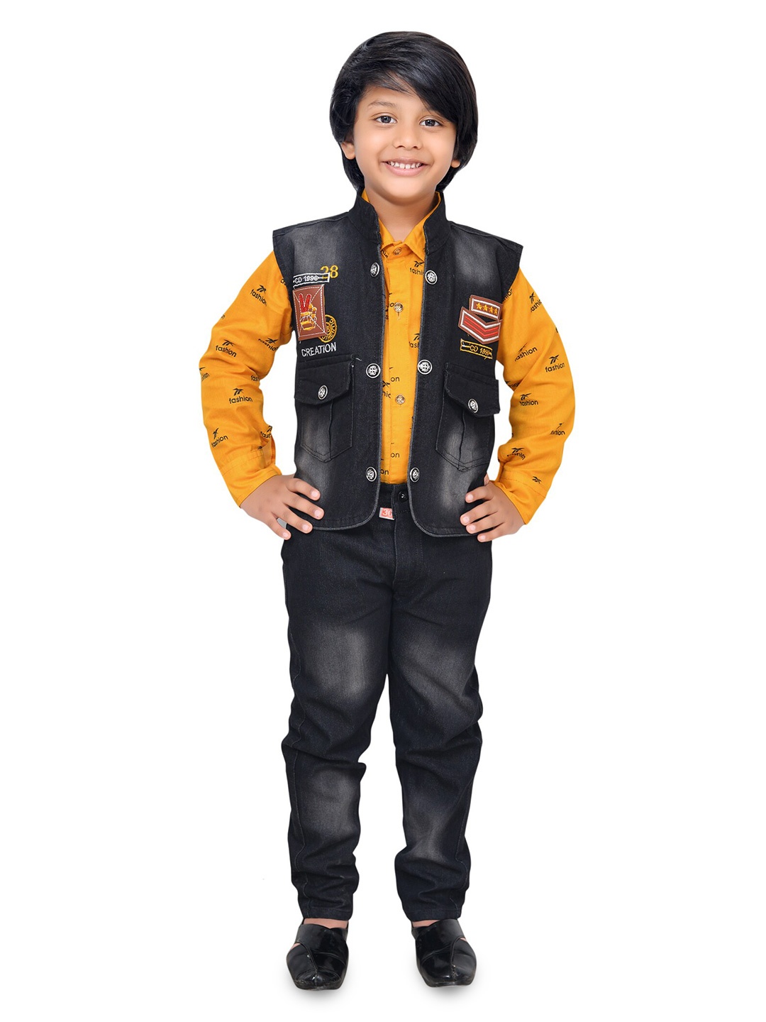 

BAESD Boys Printed Shirt with Trousers & Waistcoat, Black